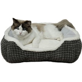 Dog Bed for Small Dogs,Cute Cat Bed for Indoor Cats,Washabel Super Soft Durable Kitten Bed and Puppy Bed, Anti-Slip & Water-Resistant Bottom ,Luxury Square Grey Small aninal Bed
