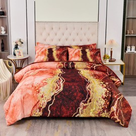 PERFEMET Full Size Comforter Set 6 Pcs Marble Bed in a Bag with Sheets Set Retro Artwork Style Orange Comforter Soft Reversible Lightweight Bedding Quilt Set(Orange, Full)
