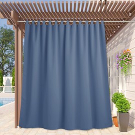 RYB HOME Outdoor Patio Curtains Waterproof - Room Darkening Energy Smart Gazrbo Covering Tab Top Thick Privacy Shades for Porch Corridor Pavilion Cabana, W100 x L108, 1 Panel, Stone Blue