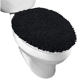 Gorilla Grip Shag Chenille Bathroom Toilet Lid Cover, Machine Wash, Ultra Soft Plush Seat Covers, Large Fabric Covers, 19.5x18.5, Fits Standard Toilet Lids, Bathroom Accessories and Decor, Black