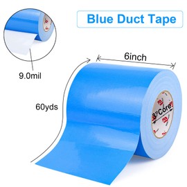 BOMEI PACK 6" Blue Duct Tape,Wider Roll,6 Inches x 60 Yards,9 Mil Thick Heavy Duty,Waterproof,Flexible,No Residue and Tear by Hand,Multi-Use for Indoor & Outdoor Repairs