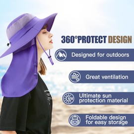 Sclzoed Fishing Hat for Men，Outdoor Sun Hat UPF52+ Mesh Wide Brim Fishing Hat with Neck Flap Purple