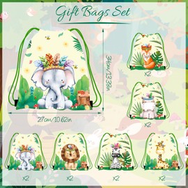 NlsqEU Jungle Party Bag Set, Animal Party Bags, Jungle Party Bags, Animal Gift Bags, Snap Bracelet, Key Ring, Toy Stamp, Sticker and Ring