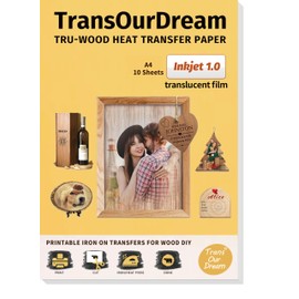 TransOurDream Tru-Wood Heat Transfer Paper for Inkjet Printer (10 Sheets, A4) Printable Iron on Transfers for Wood,Easy to Use(Inkjet 1.0)