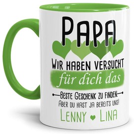 Tassendruck Geschenk Tasse mit Spruch PERSONALISIERT - Bestes Geschenk für Papa von Kindern - Kaffee-Tasse/Geschenkidee Geburtstag Vatertag/Vatertagsgeschenk - Innen & Henkel Hellgrün