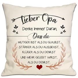 Bommex Du mutiger bist als du glaubst Cushion Covers for Grandpa from Granddaughter Grandson Inspirational Gift for Dear Grandpa Birthday Father's Day Grandfather (Opa-1)