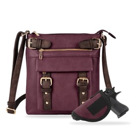 JESSIE & JAMES 2 Toned Belt Concealed Carry Crossbody Bag Shoulder Purses For Women with Lock and Key | Wine