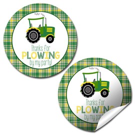 Green and Yellow Tractor Birthday Thank You Sticker Labels Thanks for Plowing by, 40 2" Party Circle Stickers by AmandaCreation, Great for Party Favors, Envelope Seals & Goodie Bags