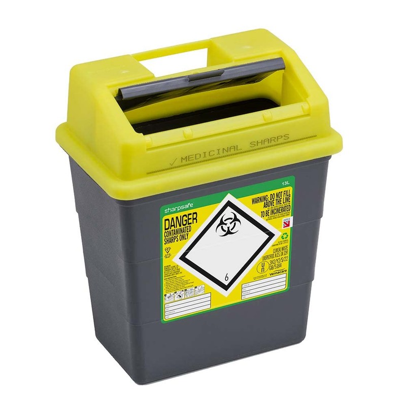 Sharpsafe 13 Litre 5th Generation Yellow/Grey -Sharps Bin Clinical Waste