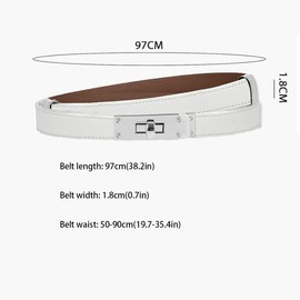 HEVIBK Leather Belt Women's Belt Waist Belt Women's Belt Leather Denim Belt Genuine Leather 18 mm Wide Narrow Belt, white/silver