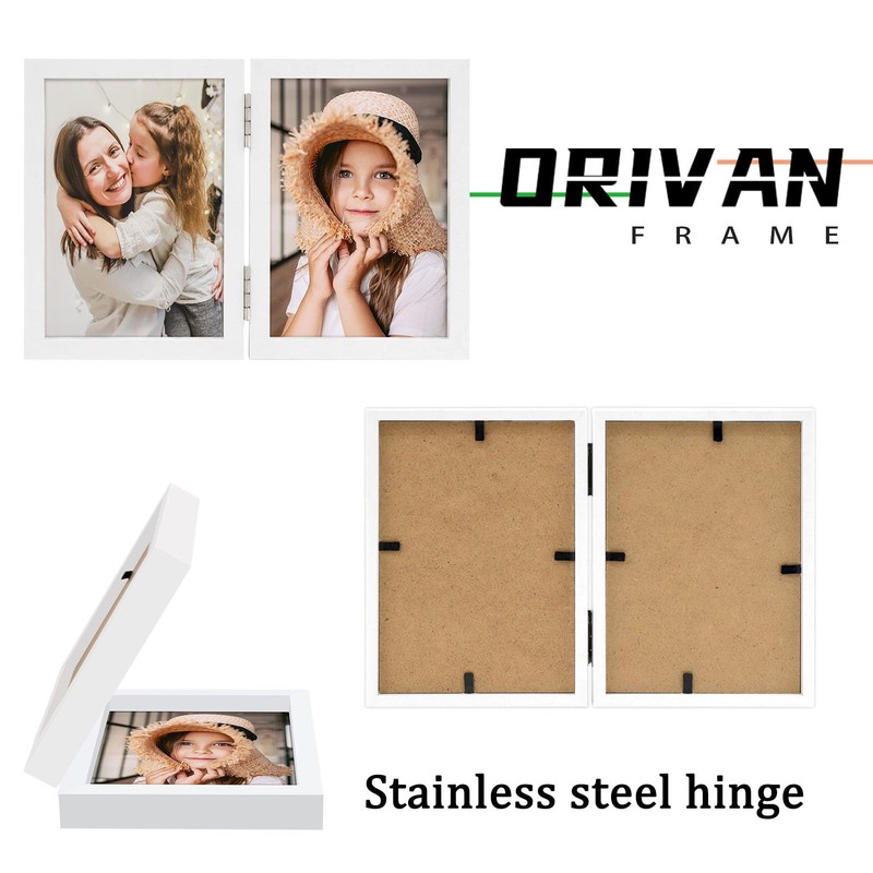 ORIVAN 3.5x5 Double Picture Frames Hinged Folding Photo Frames Vertical