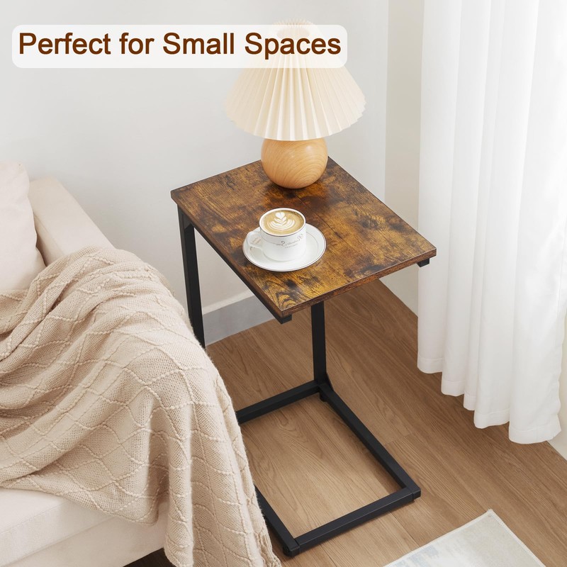 AMHANCIBLE C Shaped End Table, Slide Under Couch Table for