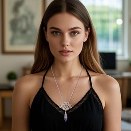 HUKKUN Triple Moon Goddess Necklace Made of Sterling Silver with Purple Crystal Hexagram Necklace Witch Jewellery Gift for Women, Sterling Silver