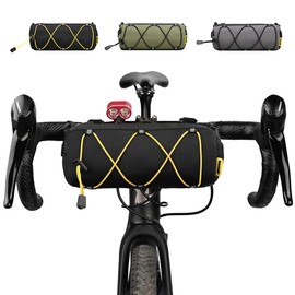 AWELUX Bike Handlebar Bag 2.4L Bicycle Front Bag Bicycle Storage Bag with Removable Shoulder Strap for Mountain Bikes, Road Bikes, e-Bikes (Drawstring, Black)