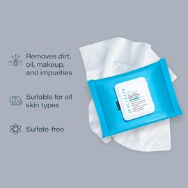 SKINN Toallitas desmaquillantes de limpieza facial, paños hidratantes para rímel, maquillaje, aceite y suciedad, toallitas faciales desechables que ex