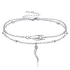 YAFEINI Italian Horn Hand Anklet Sterling Silver Cornicello and Mano