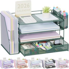 gianotter Organizador de escritorio de 4 niveles con cajones, soportes para archivos, bandejas para cartas y soportes para bolgrafos, accesorios de...