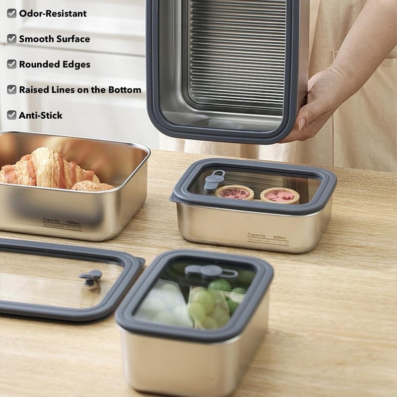 Stainless Steel Food Storage Containers-3Pcs Leakproof, Airtight Stainless-Steel Bowls with