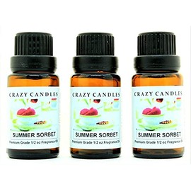 Crazy Candles Summer Sorbet 3 Bottles 1/2 Fl Oz Each (15ml) Premium Grade Scented Fragrance Oil (Tangerine, Orange, Peach, Watermelon, and Strawberry Aroma)