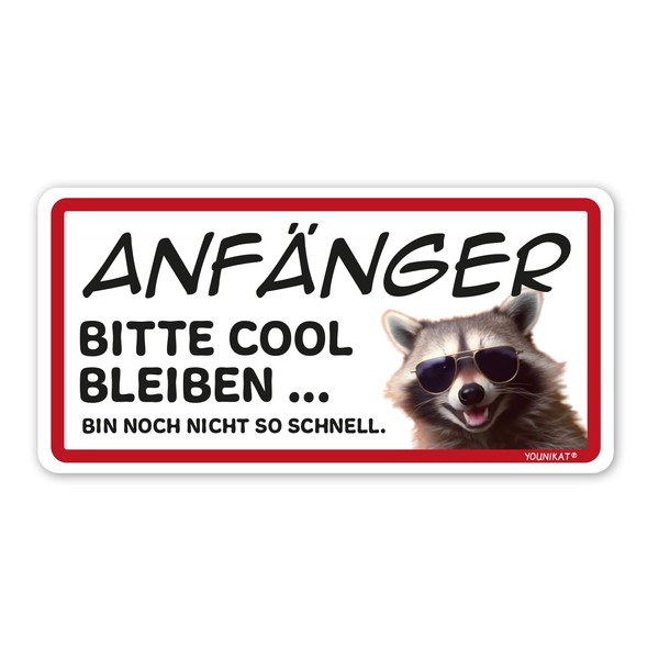 Vehicle Sticker Beginner Raccoon Red I 20 x 10 cm
