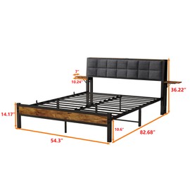 Full Size Bed Frame with Headboard,Metal Platform Bed Frame Full with Storage and USB Charging Station,Upholstered Bed Frames with Metal Slat Support/No Box Spring Needed/ Under Bed Storage/Noise Free