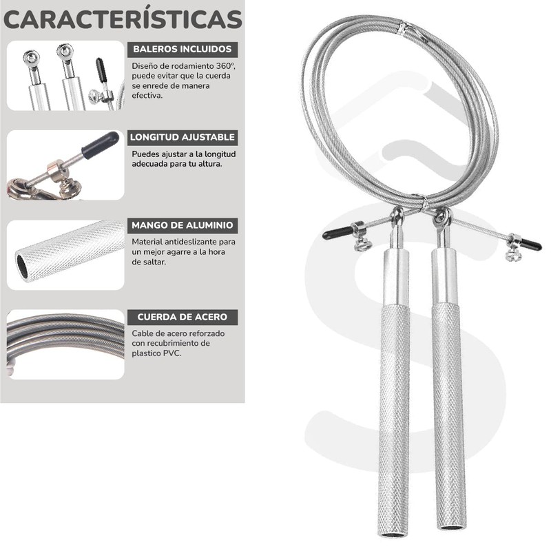 Cuerda para saltar crossfit box salto rapido tamaño ajustable mangos