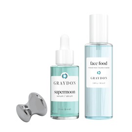 Graydon Skincare Sculpt & Tone Hydrating Trio: Supermoon Serum with Hyaluronic Acid & Vitamin C, Face Food Mineral Mist Toner, and Stainless Steel Gua Sha for Enhanced Definition & Smooth Texture