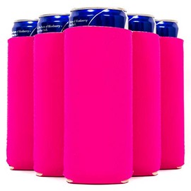 QualityPerfection 6 Slim Can Cooler Sleeves, Beer/Energy Drink Blank Skinny 12 oz Neoprene Coolie, Compatible with RedBull, Spiked Seltzer, White Claw (6, Hot Pink)