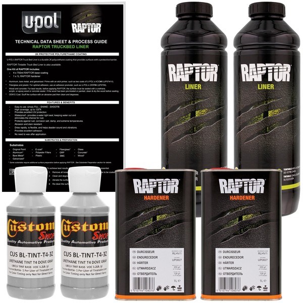 U-POL Raptor Dove Gray Urethane Spray-On Truck Bed Liner & Texture Coating, 2 Liters