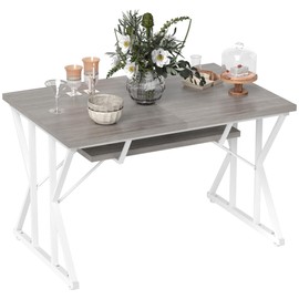 HOMCOM 63"-47" Expandable Dining Table for 4-6 People, Farmhouse Extendable Dining Room Table with Heavy Duty Metal Trestle Base, Rectangle Kitchen Table, Distressed Gray