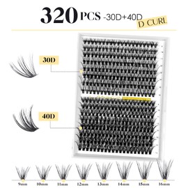 Individual Lashes 320pcs LANKIZ Cluster Lashes 30D+40D D Curl 9-16mm Mix Individual Eyelashes Extensions DIY Lash Clusters False Eyelashes Lash Extensions For Home Use