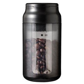 &NE NKW-375 Portable Coffee Canister, Nikii Cafe, Black, Diameter 2.4 inches (6 cm) x Height 4.8 inches (12.1 cm), 5 Cups, Made in Japan, Coffee Bean Storage Container, Compact, Tilt-Only, Measuring