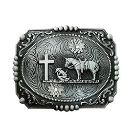YOQUCOL QUKE American Western Celtic Cross Horseman Horse Rhinestone Religious Belt Buckle