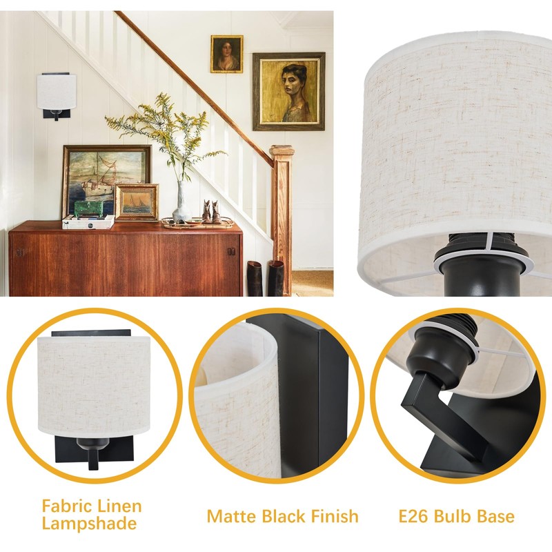 Modern Black Wall Sconces, Hardwired Sconce Wall Lighting Industrial Wall