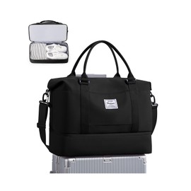 For Spirit Airlines Personal Item Bag 18x14x8 Foldie Travel Duffel Bag, Double expandable Gym Sport Tote Bag, Foldable Waterproof Weekender Carry On Overnight Bags for Airplanes Women Men,Black