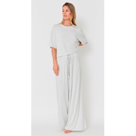 BUMPSUIT Maternity Pants for Pregnancy and Postpartum, Soft Stretchable Fabric Plus Size Wide Leg Pants for Women with Elastic Waistband and Side Pockets Heather Grey