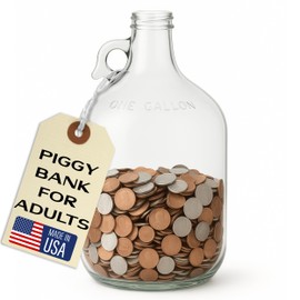 Piggy Bank for Adults - Large Coin Bank Glass Jar - for Saving Money & Small Change - Gallon Jug Made in USA