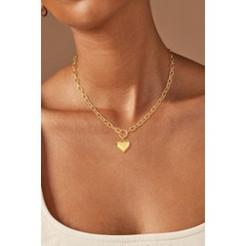 14K Gold Plated Necklace for Women Sweatproof, Non Tarnish Chunky Layered Chain Necklaces Thick Gold Layering Herringbone Paperclip Necklace Stacks Toggle Necklaces for Women Men (Style2:Cute Heart-Gold)