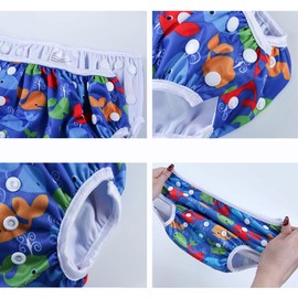 MIXIDON Reusable Swim Nappy Baby Swimming Nappies Adjustable Size Washable Nappy for Swimming Lesson 0-3 Years(Pack of 3) (Whale+Boat+Starfish)