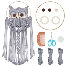 ORIGACH DIY Macrame Owl Wall Hanging Tapestry Kit Dark Gray Cotton Handmade Macrame Owl Kit with Video Tutorial Woven Macrame Cute Wall Hanging Decor for Bedroom Living Room Balcony Entryway