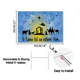 Nativity Scene Religious Yard Signs | Double-Sided Manger Scene Yard Signs | O Come Let Us Adore Him Yard Sign | 12x18in Yard Sign with Metal H Stake (Double Sided)