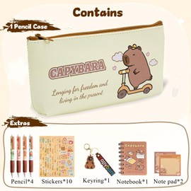 ZKFSIE Capybara Stationery Capybara Pencil Case Include Capybara Keyring, Stickers, Pens and Sticky Notes, Capybara Gifts for Kids Students Stationery Supply, Kids Classroom Reward Gift