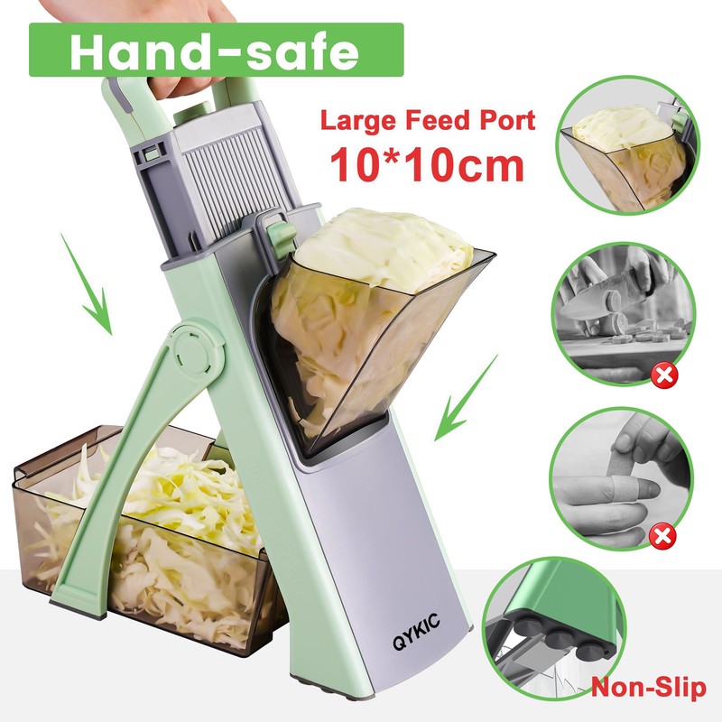 QYKIC Upgrade Safe Mandoline Slicer for Kitchen, Chopper Vegetable Cutter,