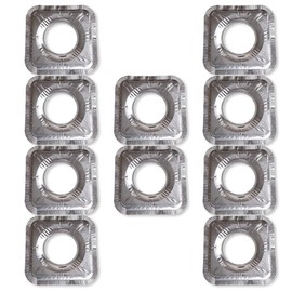 Disposable Gas Burner Liners (10 Pack) Aluminum Foil Square Gas Stove Burner Covers - 8.2 Inch Gas Range Protector, Stove Top Covers for Gas Burners, Foil Liners to Catch Oil, Grease, and Food Spills