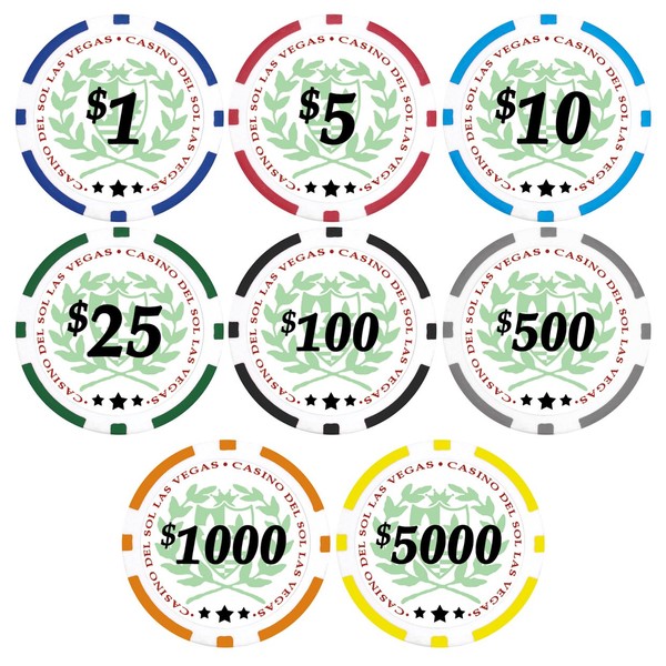 DA VINCI 50 Green Casino Del Sol 11.5 Gram Poker Chips with 25 Dollar Denomination