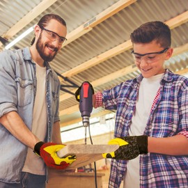 Kids Work Gloves With Genuine Leather Age 3-12 Garden Yard Gloves for Toddler Youth (Black, Medium (Age 6-9))