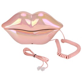 Socobeta Telephone Mouth Shape Wired Telephone Desktop Landline Phone for Home Hotel (Colourful Pink)
