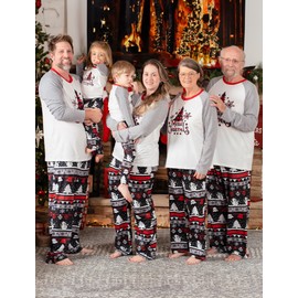 PATPAT Family Matching Christmas Pyjamas Tree Snowflake and Letters Print Sleepwear Long Sleeve Pyjamas Sets Family Xmas Outfits, gray