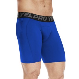 Tesuwel Long Compression Shorts Men Quick Dry Running Basketball Spandex Shorts Athletic Compression Underwear for Men Light Sports Tight Under Shorts for Soccer Exercise, Cool Support 11045 Blue M