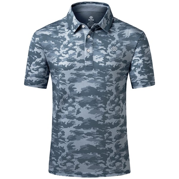 MoFiz Men's Polo Shirt Summer Short Sleeve Classic Work Shirt Golf Tennis Breathable Sport Tops, Camo - Grey